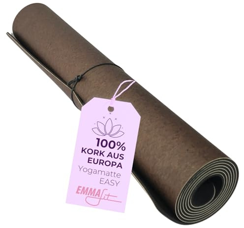 EMMAfit Kork Fitnessmatte I 183 x 65cm I rutschfeste Matte mit Naturkorkoberfläche für Yoga, Pilates & Gymnastik I hygienisch & umweltfreundlich I nachhaltige & langlebige Yoga-Matte