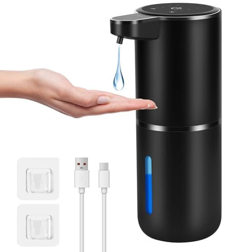 Gaethra Dispenser Sapone Bagno, 380ml Dispenser Sapone Automatico, Dosatore Sapone Cucina Automatico con Sensore di Movimento Infrarossi, Usb Ricaricabile, Impermeabile IPX5 (Nero, Tipo di liquido)