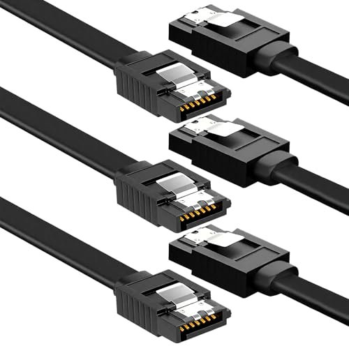 Fogcosy 3 Pack SATA Cable for SSD HDD Data, 90 Degree Right Angle with Locking, Sata Power Cable for SATA HDD, SSD, CD Driver, CD Writer(Black)