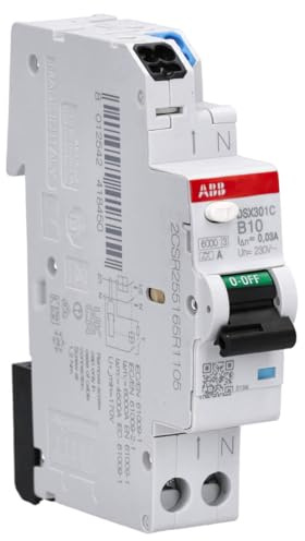 ABB DSX301C B10 A30 FlexLine FI/LS-Schalter RCBO Typ A 1P+N 10A 6kA 1 TE | Fehlerstrom-Leitungsschutzschalter mit Push-in Klemme B-Charakteristik - nur PSX-Phasenschiene kompatibel 2CSR255165R1105