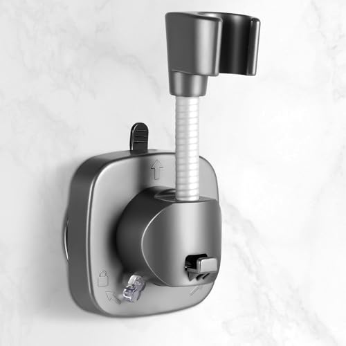 Duschkopfhalterung ohne Bohren, 360° Drehbar Duschhalterung, Handbrause Halterung Verstellbar mit Saugnapf, Rutschfeste Duschbrause Halterung, Duschkopfhalter für Bad