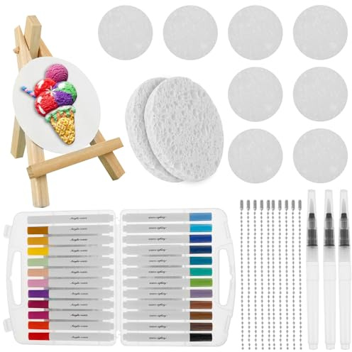 Jokapy Magic Puffy Paint Set de 10 piezas 3D de espuma con textura de papel con 24 marcadores de color, 10 cadenas de perlas, 3 lápices hinchados y mini caballete, juego de pintura mágica de textura