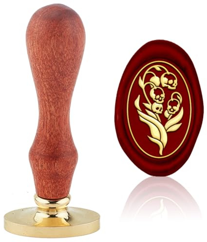 Hobbspring WachsSiegel Stempel Mit Totenkopf Skelett Blume Austauschbare Umschläge DIY Siegel Stempel Maiglöckchen Ovaler Messingkopf Holzgriff Für Halloween Party Einladungskarte Zurück zur Schule