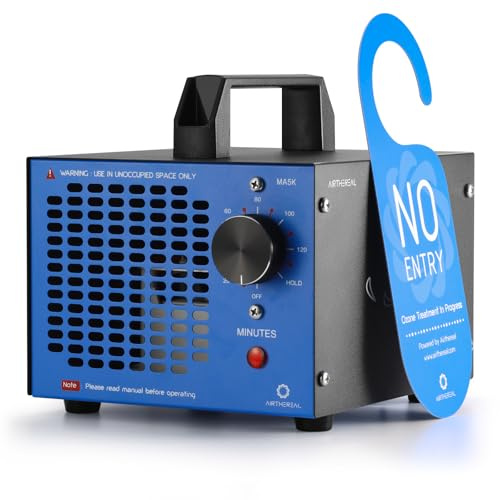 Airthereal MA5K ozongenerator, luftjonisator och lukteliminator med timer 120 min, lätt, för bil, rök, husdjur och källare, upp till 185 m², blå
