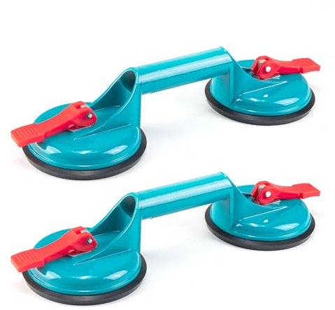 Saugheber (2 Stück), Glassauger, Saugheber Fliesen, Saugnapf Griff Vakuumheber 150kg Tragfähiger Mit Ergonomischen & Rutschfesten, Suction Cup für Fliesen, Möbel, Glas, Laminat (Blau)