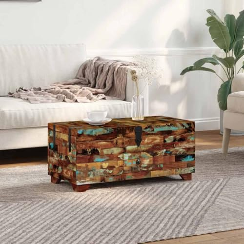 QZZCED Mesa de Centro baúl de Madera Maciza reciclada Mesa Centro Madera Antiguo Estilo, Caja Almacenaje Mueble Salón Sólido 80x40x35 cm