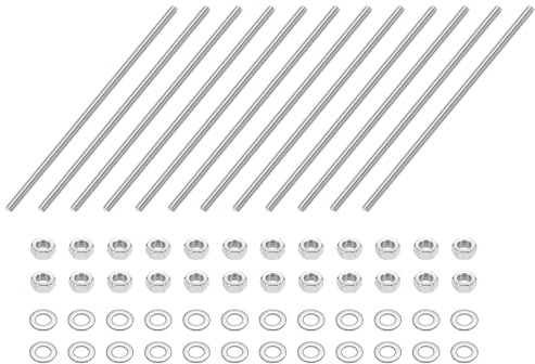 QUARKZMAN 12 Stück Gewindestangen M4 x 130mm, Edelstahl Stockschrauben, Gewindestifte mit 24pcs Sechskantmutter und 24pcs Unterlegscheiben, Vollgewindestange für Möbeln, Maschinen