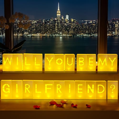 Velsyn Will You Be My Girlfriend Light up Letters - Luminary Paper Bag for Proposal Decoration Romantic Special Night Decor