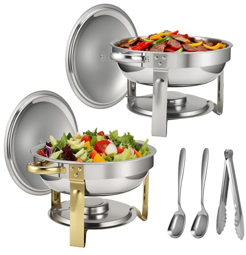 Povxlum 2 Pack Chafing Dish Buffet 5QT Round Stainless Steel Chafing Dish Buffet Set with Lids Stainless Steel Buffet Servers and Warmers for Party Wedding Family Gathering