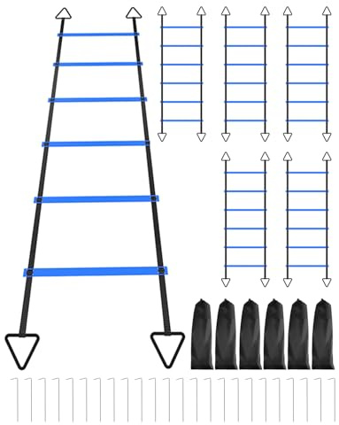 PHOEGRAY 6 Packs Agility Ladder Speed Training Set - 36 Detachable Rungs (20 Inches Each) with 24 Ground Stakes, Portable Exercise Ladders for Soccer Football Footwork Training w/Carry Bag (Blue)