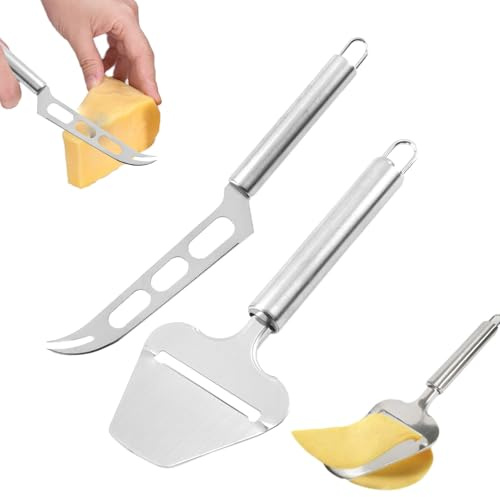 Käsehobel,Käsemesser Set,Edelstahl Käsehobel Testsieger,Käseschneider,Cheese Slicer Und Knife,Butterschneider Cutter,Perfekt Schneiden Werkzeuge Für Weichkäse,Schokolade,Pizza,Kuchen (2 Stück)