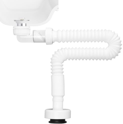 Gansdnek G1 1/4 Zoll Raumsparsiphon, Siphon Flexibel Küchenspüle Ablaufschlauch, 360° Einstellbarer Syphon Waschbecken Abflussrohr, Flexibler Ablaufschlauch für Küchenspüle Waschmaschine Badezimmer