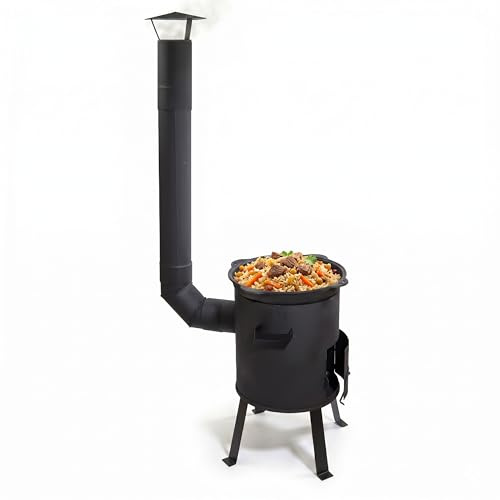 GOROCH Kazanofen 12 Liter Kesselofen mit Schornstein – Outdoor Ofen Holzofen für Garten & Camping, Kochstelle für Kazan, Gulaschkanone, zerlegbar, mobiler Feuerofen aus 2 mm Stahl