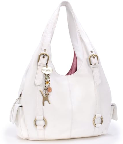 Catwalk Collection Handbags - Damen Leder Schultertasche - Handtasche Groß - Hobo Bag mit Viele Fächer - Alex