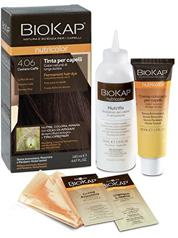 BIOKAP Nutricolor, Tinta capelli Senza Ammoniaca, Colorazione Capelli, Nutre, Colora e Ripara, 4.06 Castano Caffè, 140ml