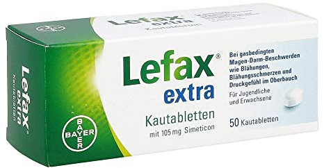 Lefax extra Kautabletten - mit 105 mg Simeticon - bei gasbedingten Magen-Darm-Beschwerden und mäßigen Blähungen - mit Pfefferminzgeschmack - 1 x 50 Tabletten