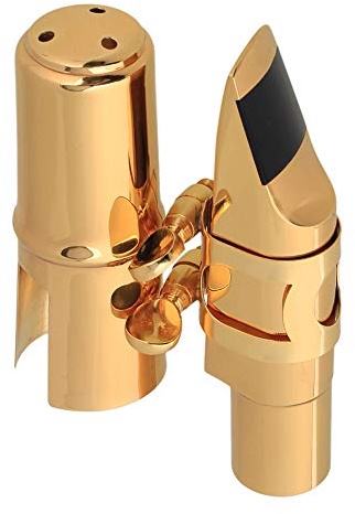 Yibuy B-flat Tenor Saxophone Metal Mouthpiece with Cap and Ligature Size #7 Golden