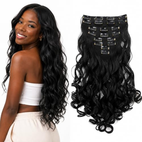 CAISHA XXL 8er 45cm CLIP IN Extension Haarverlängerung Naturschwarz CES26-1