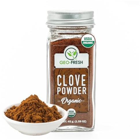 Geo-Fresh Organic Clove Powder – 1.59 oz Glass Jar – Ground Cloves – USDA Certified, Non-GMO, Kosher, Gluten-Free – Premium Organic Cloves Powder for Cooking & Baking