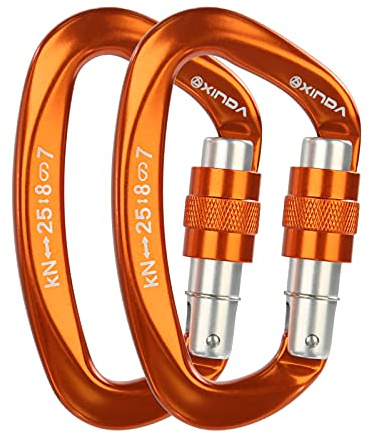 XINDA Screwgate Locking Carabiner Clip - Professional Rock Climbing Carabiner Screw Lock,Heavy Duty Carabiners for Climbing,Mountaineer,Hammock,Camping,Outdoor Equipment (2 pcs Orange)