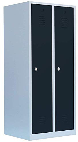 Lüllmann Spind komplett montiert Stahl-Kleiderschrank Garderobenschrank 2 türig Doppel-Spind 515128 Anthrazit