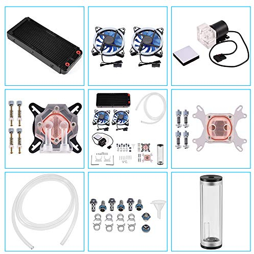 Kit de refroidissement par eau bricolage 240mm PC, Réservoir de Pompe à Bloc CPU/GPU Kit de Refroidissement Par Eau Dissipateur de Chaleur Ventilateur LED, Kit de Refroidisseur