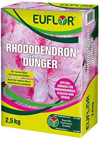Euflor Rhododendron fertiliser folding box•Organic mineral NPK fertiliser 8 + 4 + 5 with 2% MgO • Special fertiliser for rhododendrons, azaleas, erriks, blueberries • With longlasting effect up to 3