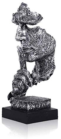 LEPENDOR Stille ist golden - Handgefertigte Stille Männer Statuen Harz Abstrakte Skulptur Büro Home Decor Figur Geschenk - Stille, Silber