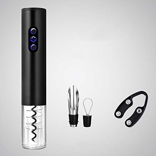 LTLWSH Sacacorchos Electrico, Abridor de Botellas de Vino, Kit de Destapador de Vino Inalámbrico a Batería con Cortador de Papel de Aluminio y Vertedor de Vino,Black