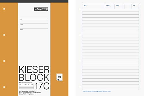 Brunnen 1042927 KIESER-Block Lineatur 21 (A4, 50 Blatt, liniert, 80 g/m², gelocht) (10, A4)
