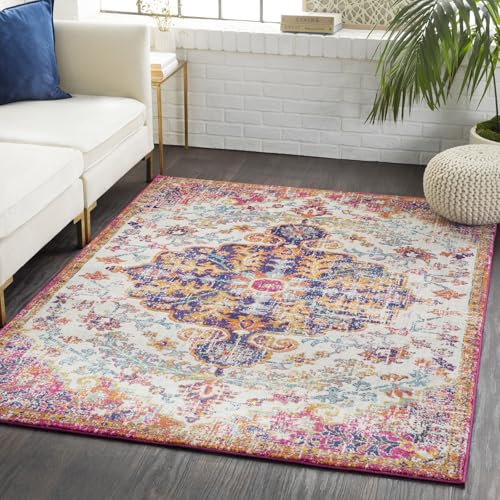 Livabliss Asmara Vintage groß 120x170 cm - Wohnzimmer, Esszimmer, Schlafzimmer, Boho Stil mit buntem Muster in Orange und Weinrot