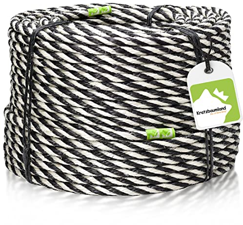 Kratzbaumland Premium-Sisalseil schwarz/weiß 10 mm, schwarz/weißes Premium-Sisalseil für Kratzbäume (versch. Längen) (20 Meter)
