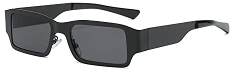Long Keeper Sonnenbrille Vintage Retro Rechteckig Metallrahmen Brillen Damen Aesthetic Brille mit UV Schutz (Schwarz)