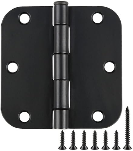 3 Pack Interior Matte Black Door Hinges Rounded 3.5 Inch x 3 1/2 Indoor Heavy Duty Metal Hardware Kits 3 ½ 5/8 Radius Office Flat Hinge for Bifold Doors Decorate Master Guest Bedroom Storage Room