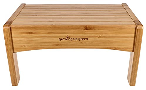 Growing Up Green Bamboo Bathroom Step Stool for Kids Using The Toilet and Sink - Kids Step Stool, Potty Training, Non-Slip, Bathroom, Kitchen, Lightweight