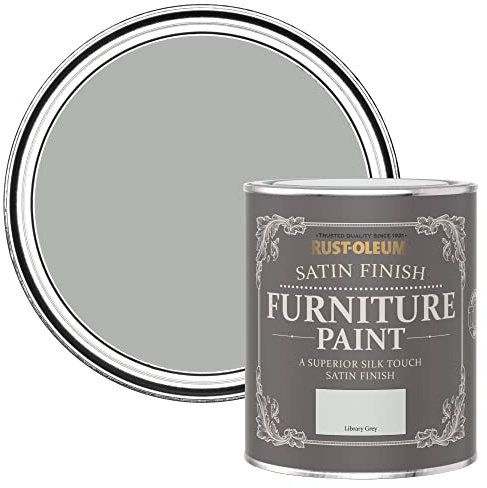 Rust-Oleum hellgrau Möbelfarbe mit Seidenglanz-Finish, geruchsarm und wasserbasiert für Innenholz - Bibliothek Grau 750ML