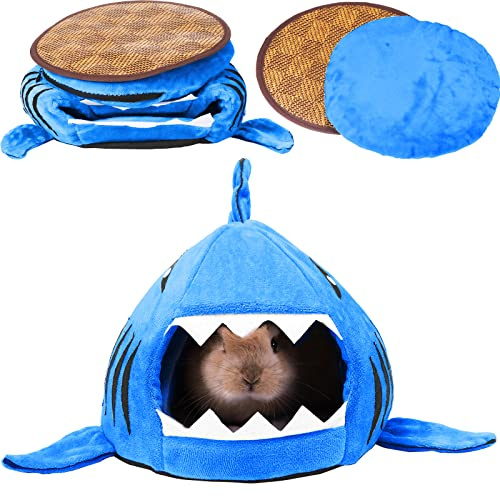 Jetec Shark Guinea Pig Hideout Bed, Small Animal Hamster House, Navy Blue
