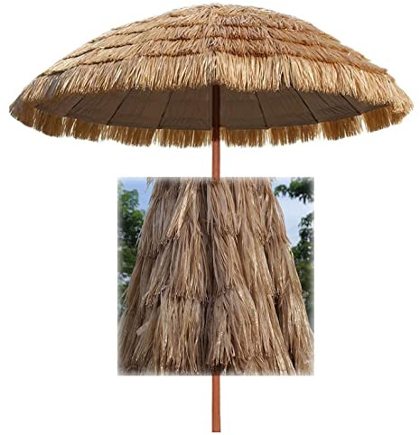 Kleiner Sonnenschirm für Strand Balkon, Leichter Tragbarer Strandschirm UV-Schutz Schirm Balkonschirm ø145cm Hawaii Raffia Bast Gartenschirm
