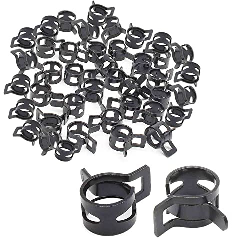 BokWin 50Pcs 0.39 10mm Spring Band Type Clips, Fuel Hose Clamps Fasteners，Black Manganese Steel Spring Clip Pipe for Fuel Line Silicone Hose Tube Black Tone