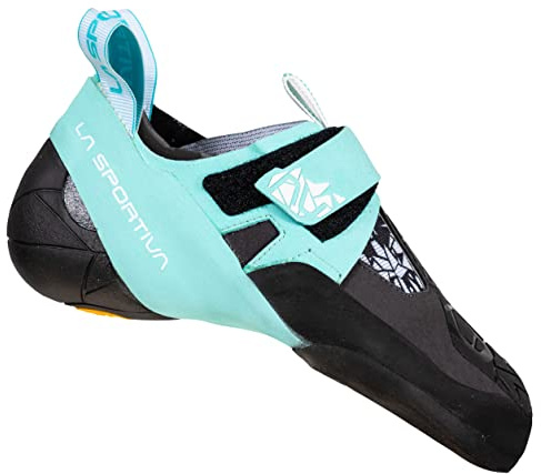 La Sportiva Womens Skwama Vegan High Performance Climbing Shoe, Carbon/Turquoise, 3