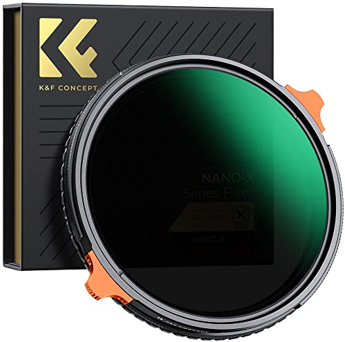 K&F CONCEPT 55mm Filter Polarisant et ND Variable ND4-64 sans Croix Bleu X 2 en 1 2-6 Stops 28 Revêtements de Nano-X Imperméable Anti des Rayures pour Objectif