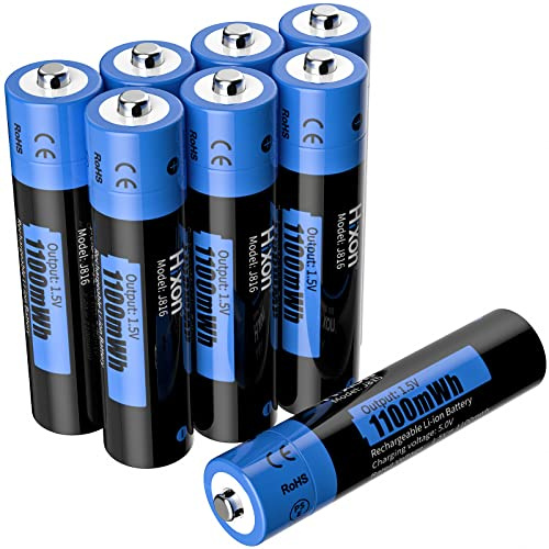 Hixon 1.5V Rechargeable Lithium AAA Batteries, 8x1100mWh High-Capacity Long-Lasting Triple AAA Li-ion Battery,Fast Charge,Up to 1600 Cycles(8AAA Only)