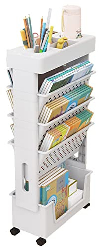 courti Mobiles Schreibtischregal für Klassenzimmer, kompakter Schreibtisch-Aufbewahrungs-Organizer mit Rollen, dünner Aufbewahrungswagen für Bücher, Mehrzweckwagen für Schlafzimmer, Bibliothek