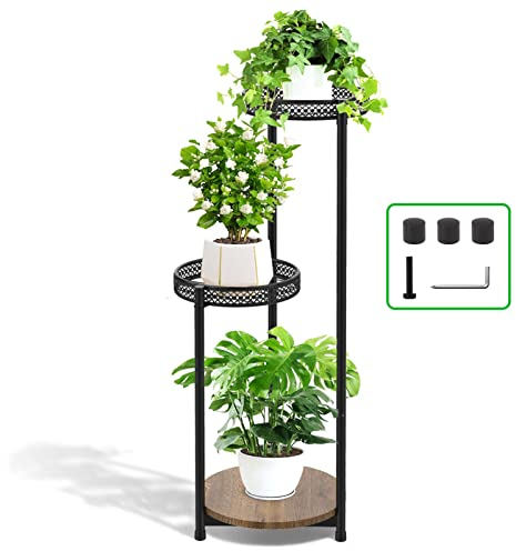 LyTaispuly 3 Tier Plant Stands for Indoor Outdoor, Tierd Metal Corner Plant Stand Holder, Flower Shelf Display Rack for Living Room Balcony Garden Patio, Black
