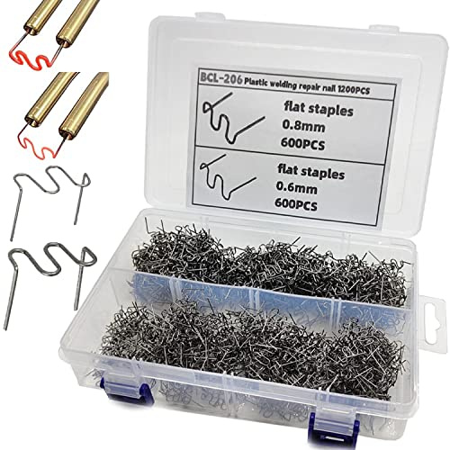 1200 Pièces Agrafes Chaudes Métal - Boîte Incluse, 0.6mm/0.8mm Soudure Plastique, Forme d'Onde Agrafeuse à Chaud pour Réparation de Pare-Chocs de Voiture