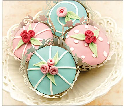 banjado Schneidebrett Glas mit Motiv Cupcakes - großes einteiliges Glasschneidebrett rechteckig 60 cm x 52 cm - auch verwendbar als Schneidebrett Herdabdeckung