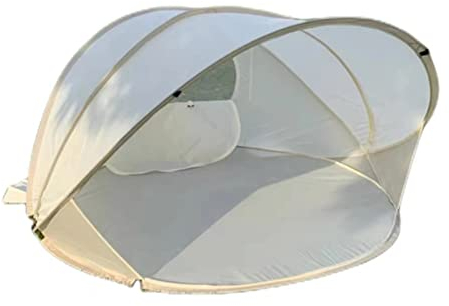 Pop Up Strandmuschel mit UV Schutz, UPF 50+ Strandzelt, Windschutz Strand, Zelt für 2-3 Personen. Tragetasche und Heringe Beach Zelt für Familie Camping Garten Strand (Beige)