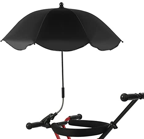 TITA-DONG Stuhlschirm mit Klemme, Universeller Verstellbarer Strandkorbschirm, UV-Schutz, Sonnenschirm für Terrassenstuhl, Strandkorb, Kinderwagen, Sportstuhl, Rollstuhl und Wagen(Schwarz)