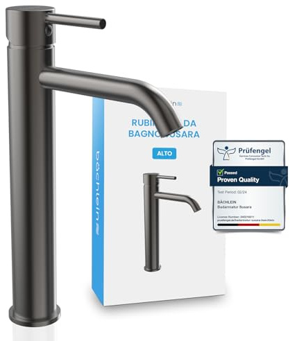 Bächlein Mezclador de baño Susara alto con dispensador curvado, Mezclador monomando extra alto de diseño para lavabo de apoyo con cartucho de cerámica duradero y juego de montaje, grifo de