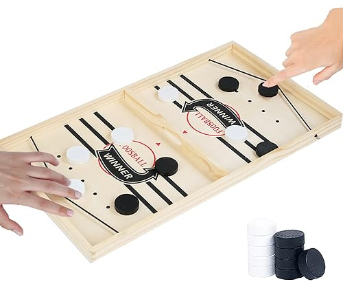 Board Game Hockey Fast Sling Puck Game,Brettspiel Hockey,Holz Schnell Sling Puck Match-Spiel, Hockey Brettspiel, 2 in1 Portable Schachbrett-Set Partyspiele Tisch-Desktop-Spiel(S(35cm * 22cm))